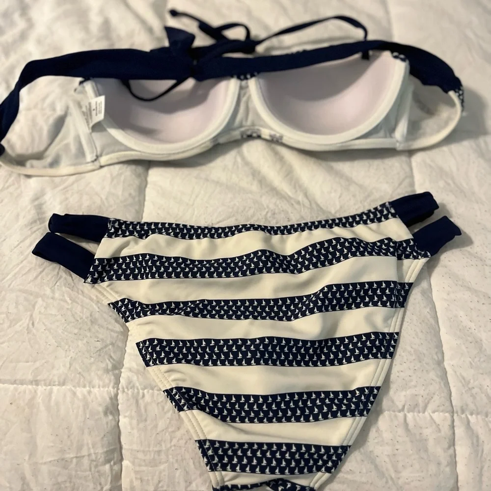 EXC RARE Venus Blue And White Sale Boat  Swimsuit Bikini Top B‎ & Bottom 8 - Picture 6 of 6
